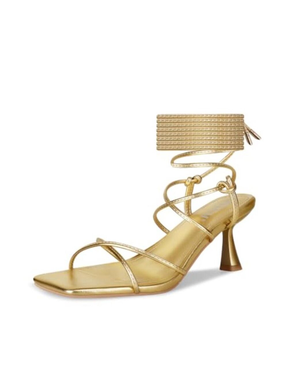 ISNOM Strappy Sandals for Women Kitten Heels Lace Up Heels Stiletto Heels Wrap